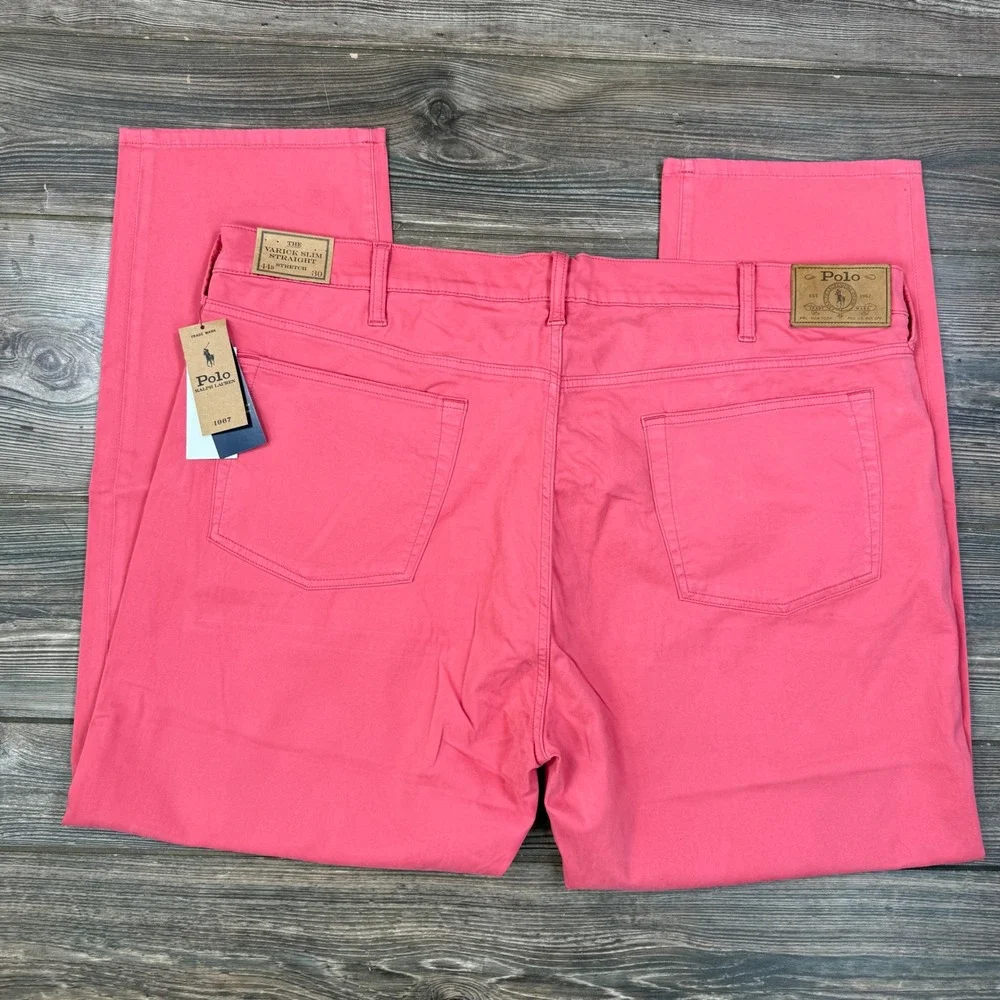 Polo Ralph Lauren Mens 44x30 Varick Slim Straight Pants Red Stretch NWT‎
